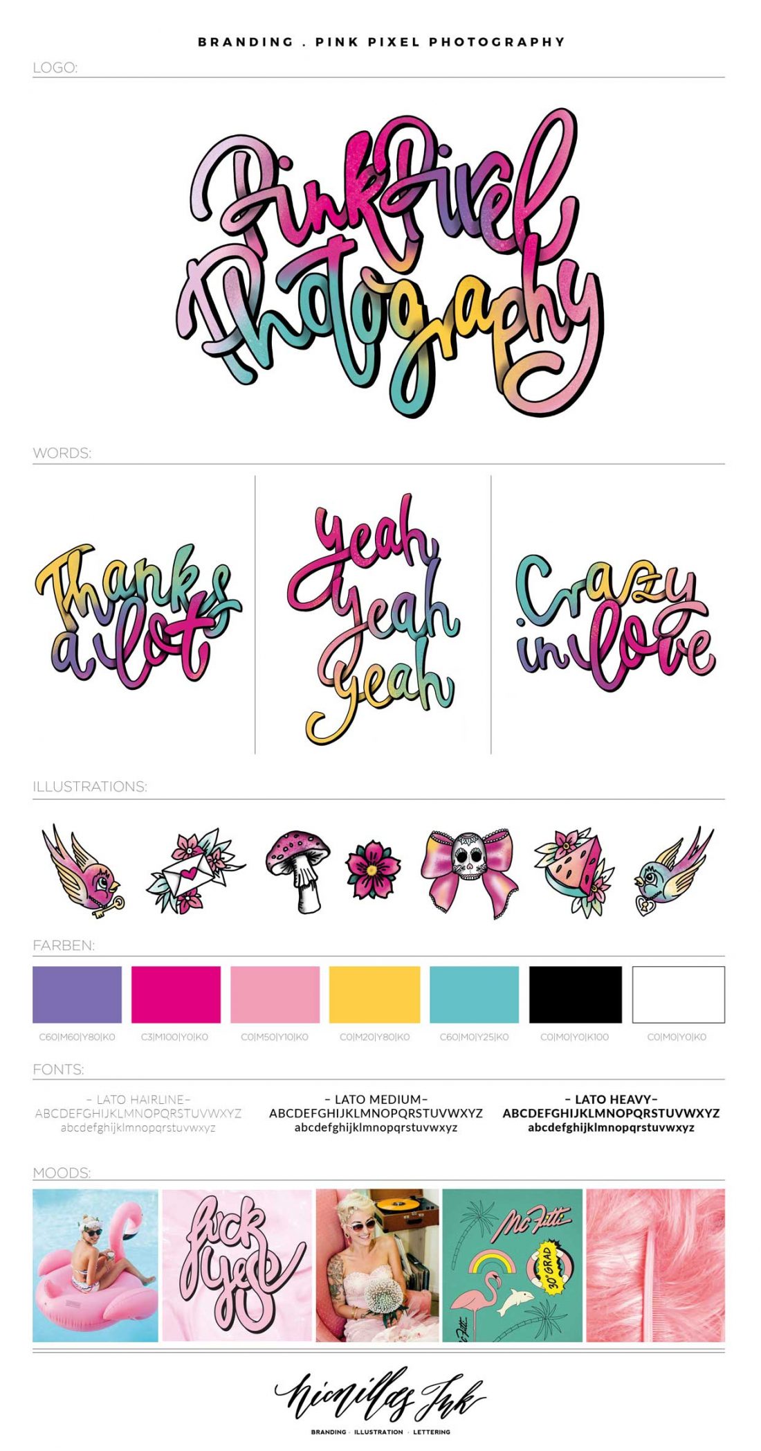 pink Pixel Photography | custom logo design, illustrations, branding, brand board – by Nicnillas ink