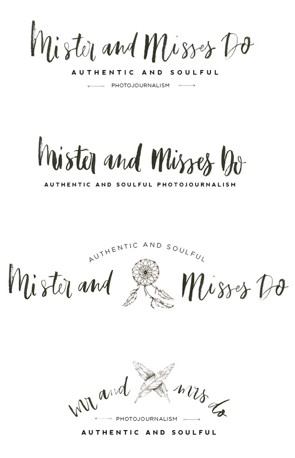 Different hand lettered and illustrated boho logo designs 
